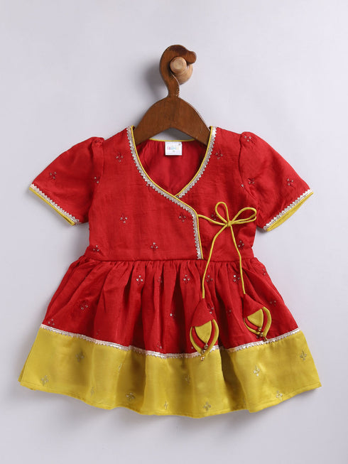 Girl's' Red And Cream Dhoti Kurta Set